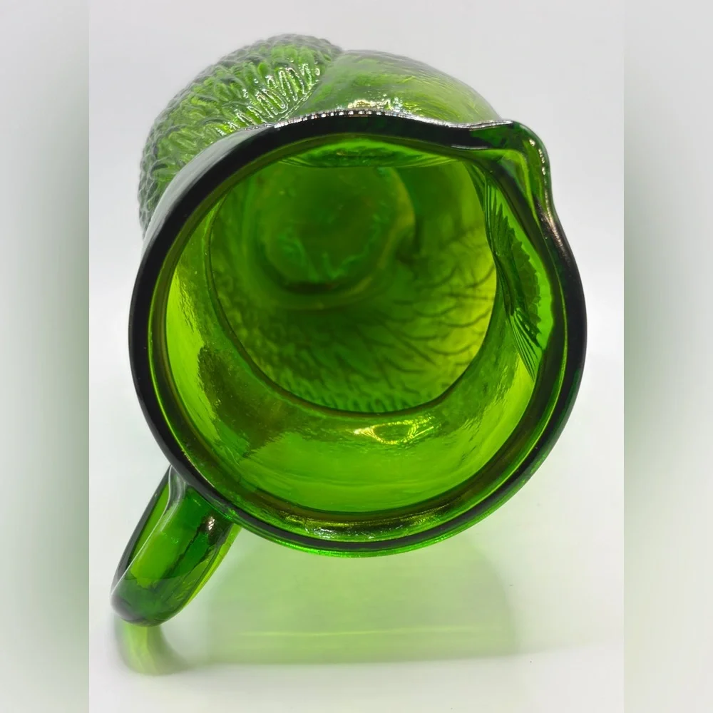 Vintage Green Art Glass Owl Figure Pitcher / Vase, Cottagecore Whimsigoth Decor